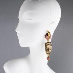 Zoe Coste Boho Ethnic Chic Cocoa Brown and Gilded Resin Dangle Clip Earrings