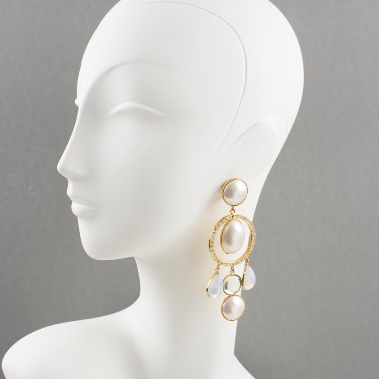 Zoe Coste Dangle Clip Earrings Opalescent Cabochon at 1stDibs zoe coste