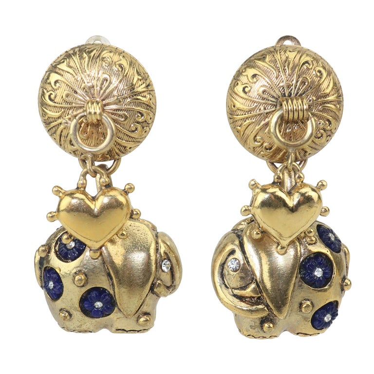 Zoe Coste Elephant and Heart Charm Earrings at 1stDibs