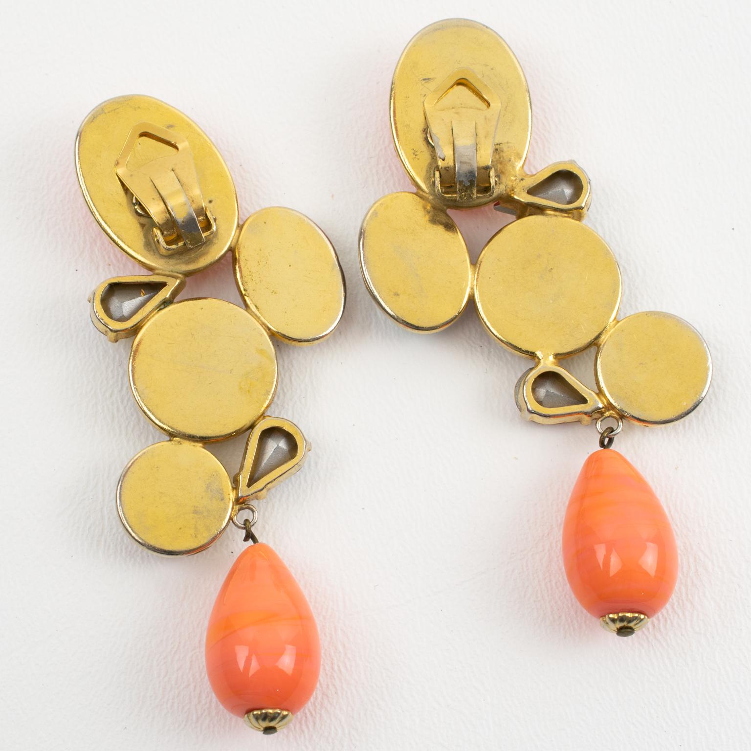 Zoe Coste Faux-Coral and AB Crystal Dangle Earrings In Good Condition For Sale In Atlanta, GA
