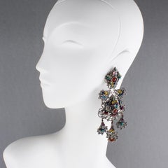 Zoe Coste For Reminiscence Oriental Silvered Jeweled Dangle Clip Earrings