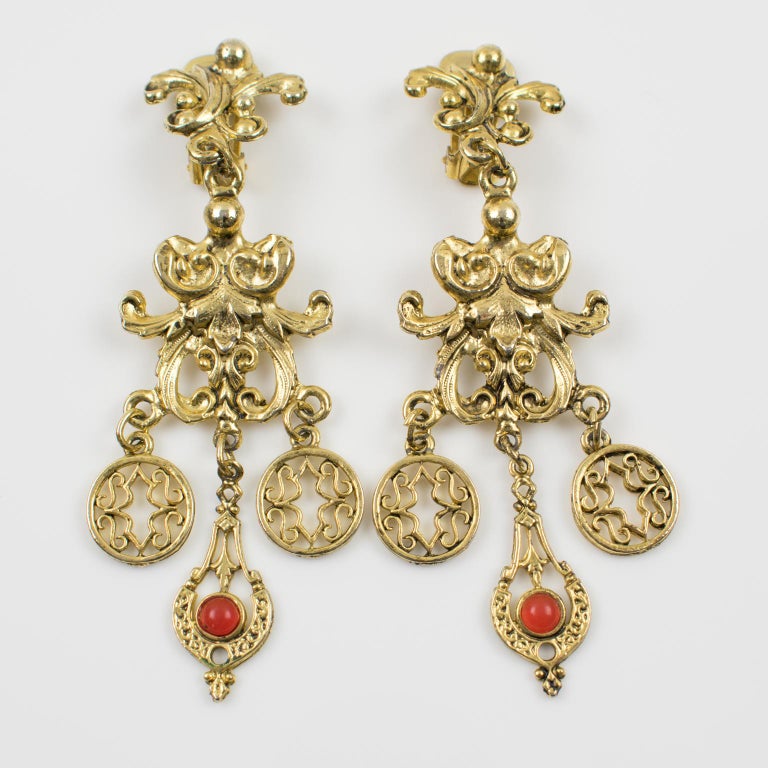 Zoe Coste Gilt Metal Baroque Chandelier Clip Earrings For Sale at 1stdibs