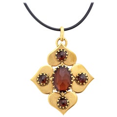 Zoe Coste Large Gilt Metal Pendant with Topaz Stones