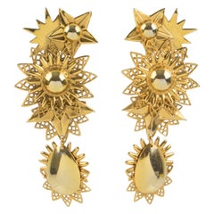 Zoe Coste Gilt Metal Dangle Clip Earrings Star and Sun