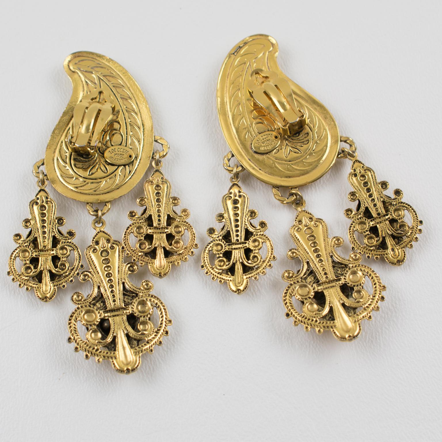 Women's Zoe Coste Oversized Oriental Jeweled Dangle Clip Earrings
