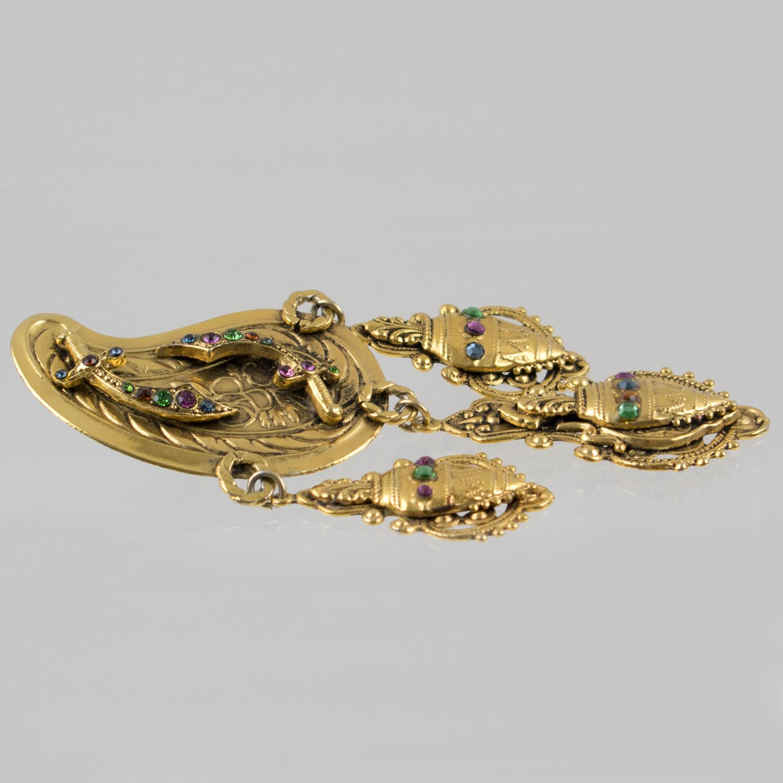 Zoe Coste Oversized Oriental Jeweled Dangle Clip Earrings 2