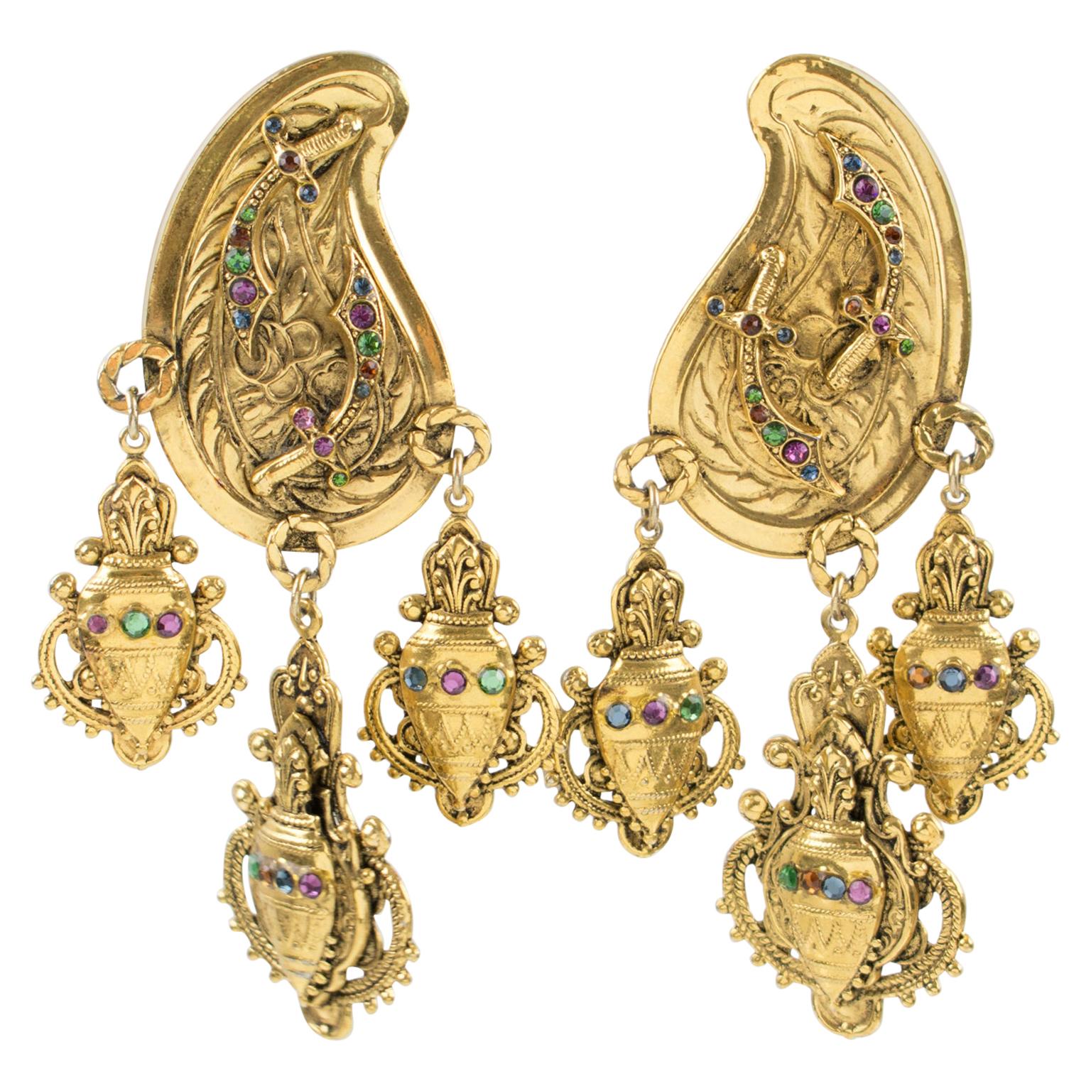 Zoe Coste Gilt Metal Baroque Chandelier Clip Earrings For Sale at 1stdibs