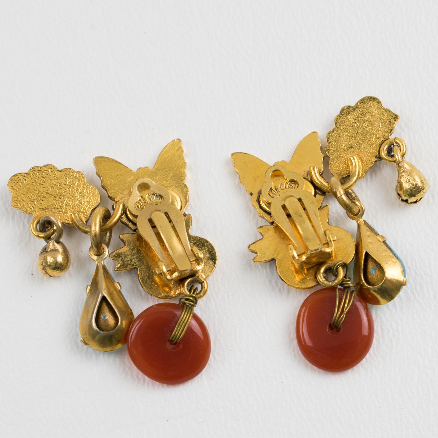 Zoe Coste Paris Romantische Emaille-Ohrclips mit Schmetterlingshänger im Zustand „Hervorragend“ im Angebot in Atlanta, GA