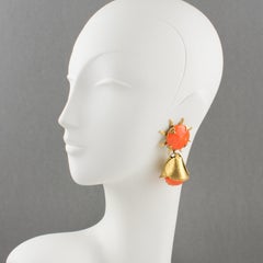 Zoe Coste Reminiscence Orange Ceramic and Gilt Metal Clip Earrings