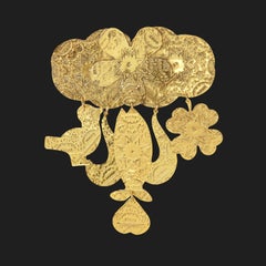 Zoe Coste Brooch - 1990s Vintage - Etched Brass - Zoe Coste Reminiscence Paris