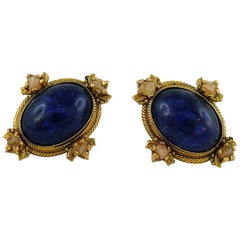 Boucles d'oreilles à clip en lapis-lazuli de Zoe Coste Reminiscence Vintage