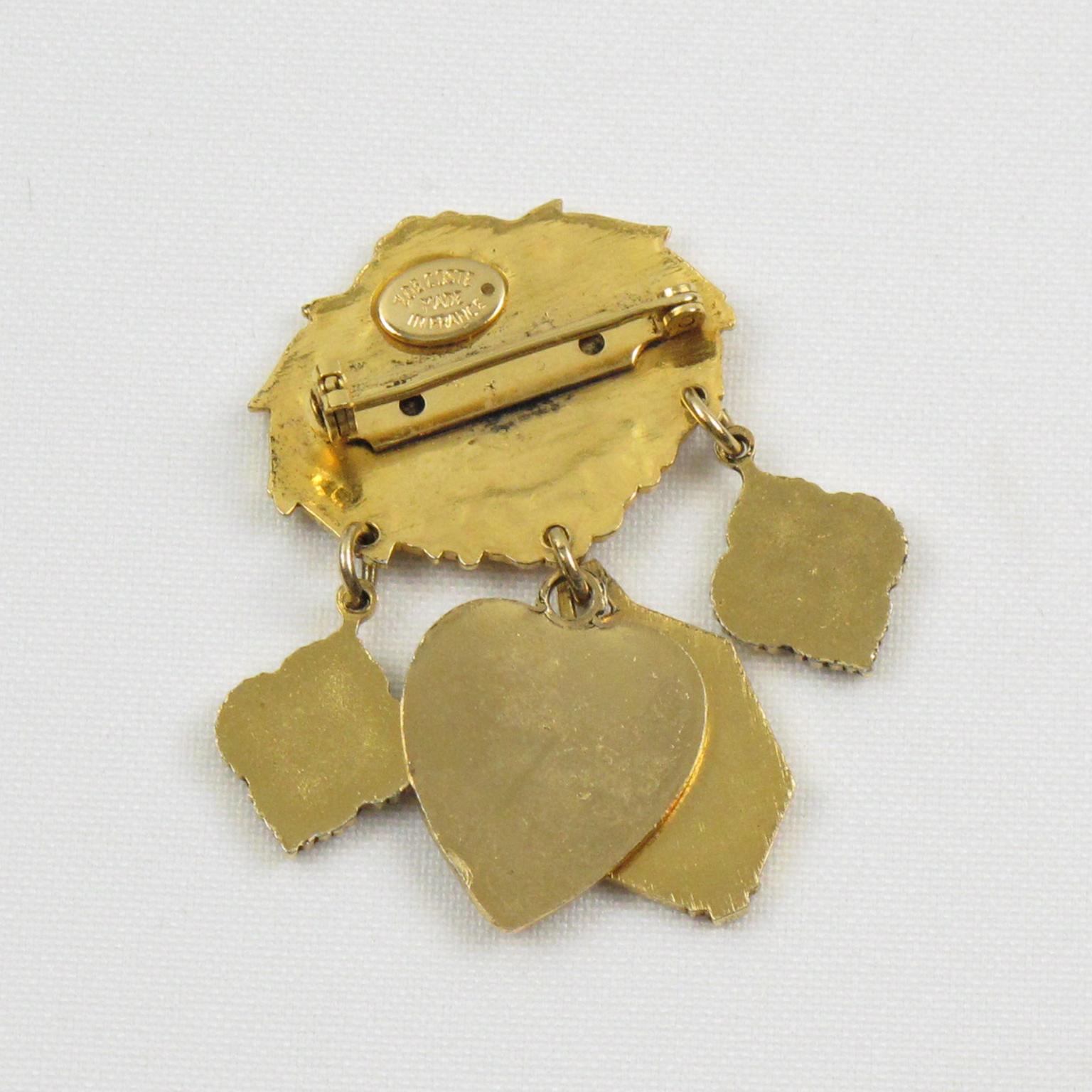 Women's or Men's Zoe Coste Romantic Pin Brooch with Gilt Metal Charms