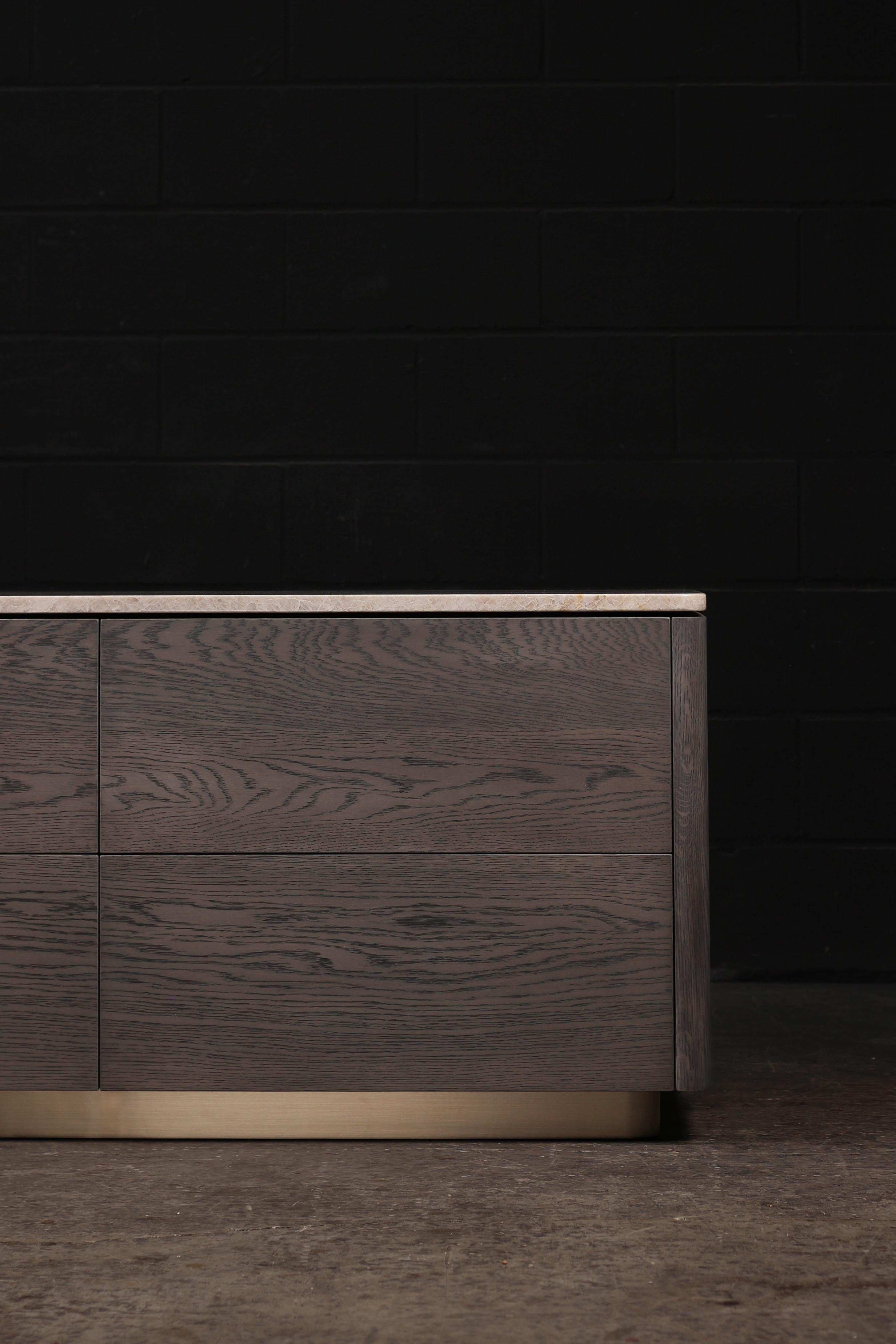 Organic Modern Zoë Dresser, by AMBROZIA, Pebble Oak, Quartzite, Suede & Dull Champagne For Sale