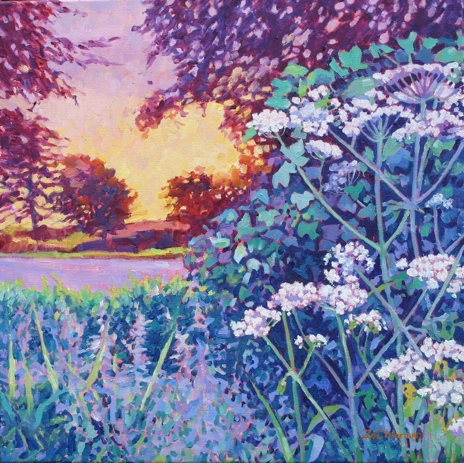 Landscape Painting Zoe Elizabeth Norman - Lampe d'après-midi, peinture, huile sur toile