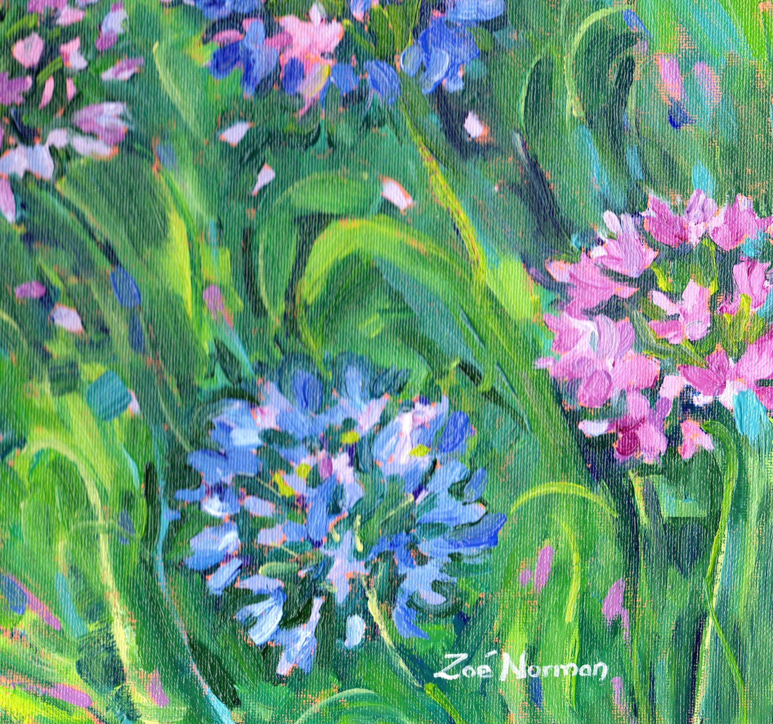 Ölgemälde „Aquamarinblumen“, Gemälde auf Anderem (Impressionismus), Painting, von Zoe Elizabeth Norman