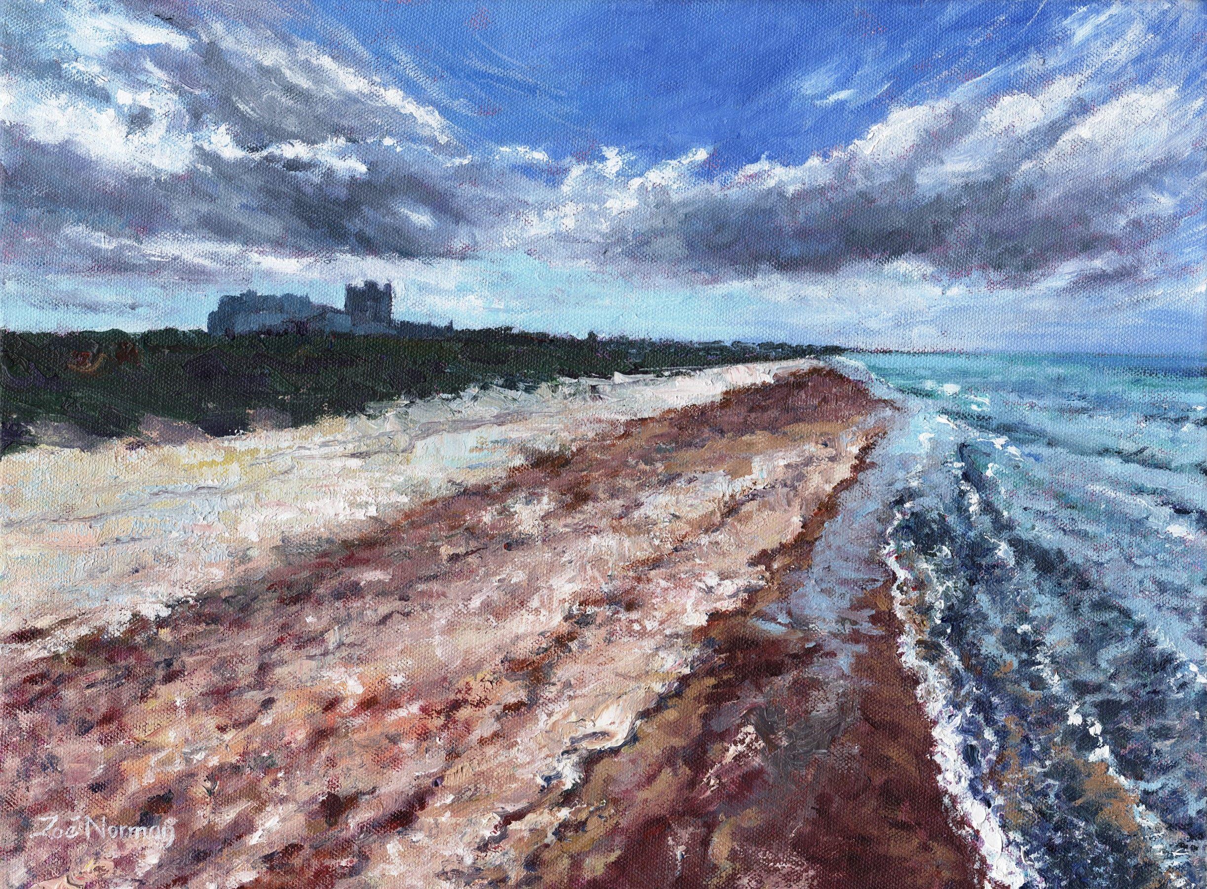 Banburgh Beach, Gemälde, Öl auf Leinwand – Painting von Zoe Elizabeth Norman