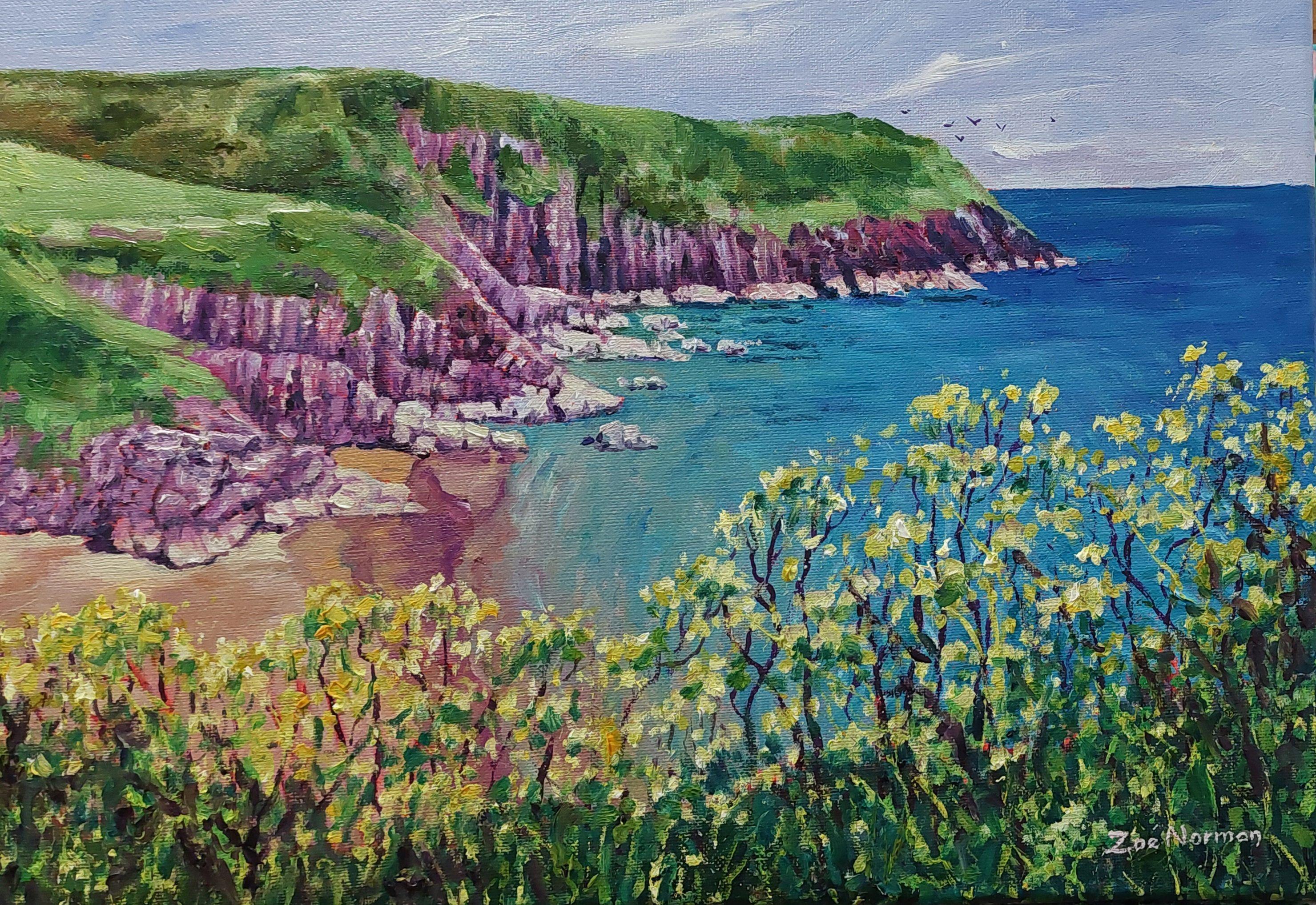 Flores silvestres costeras, Pintura, Óleo sobre lienzo - Painting de Zoe Elizabeth Norman