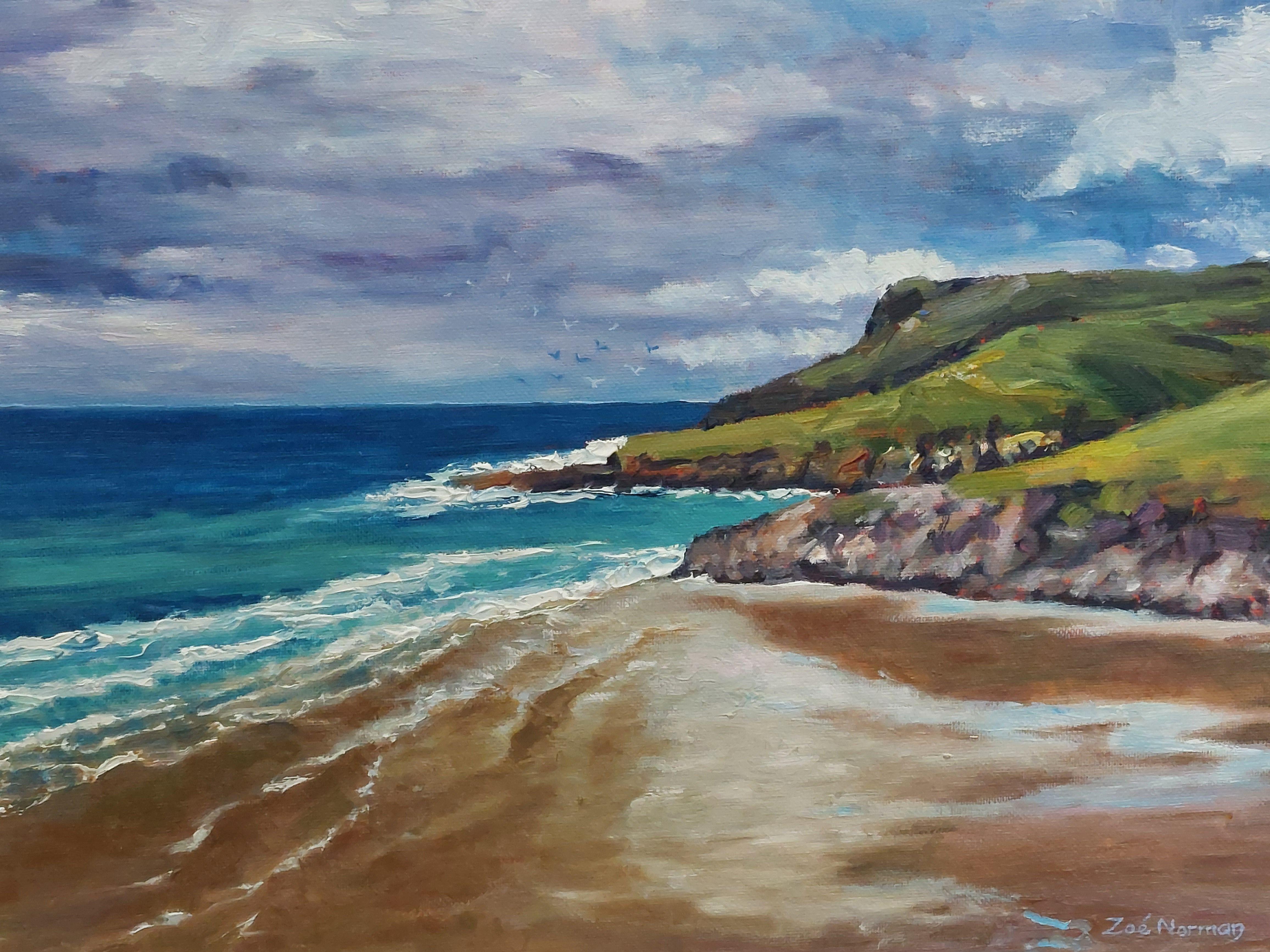 Zoe Elizabeth Norman Cornish Coast Painting Oil On Canvas For Sale 