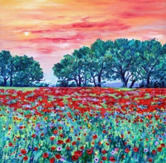 Evening Poppy Meadow, Painting, Oil on Canvas