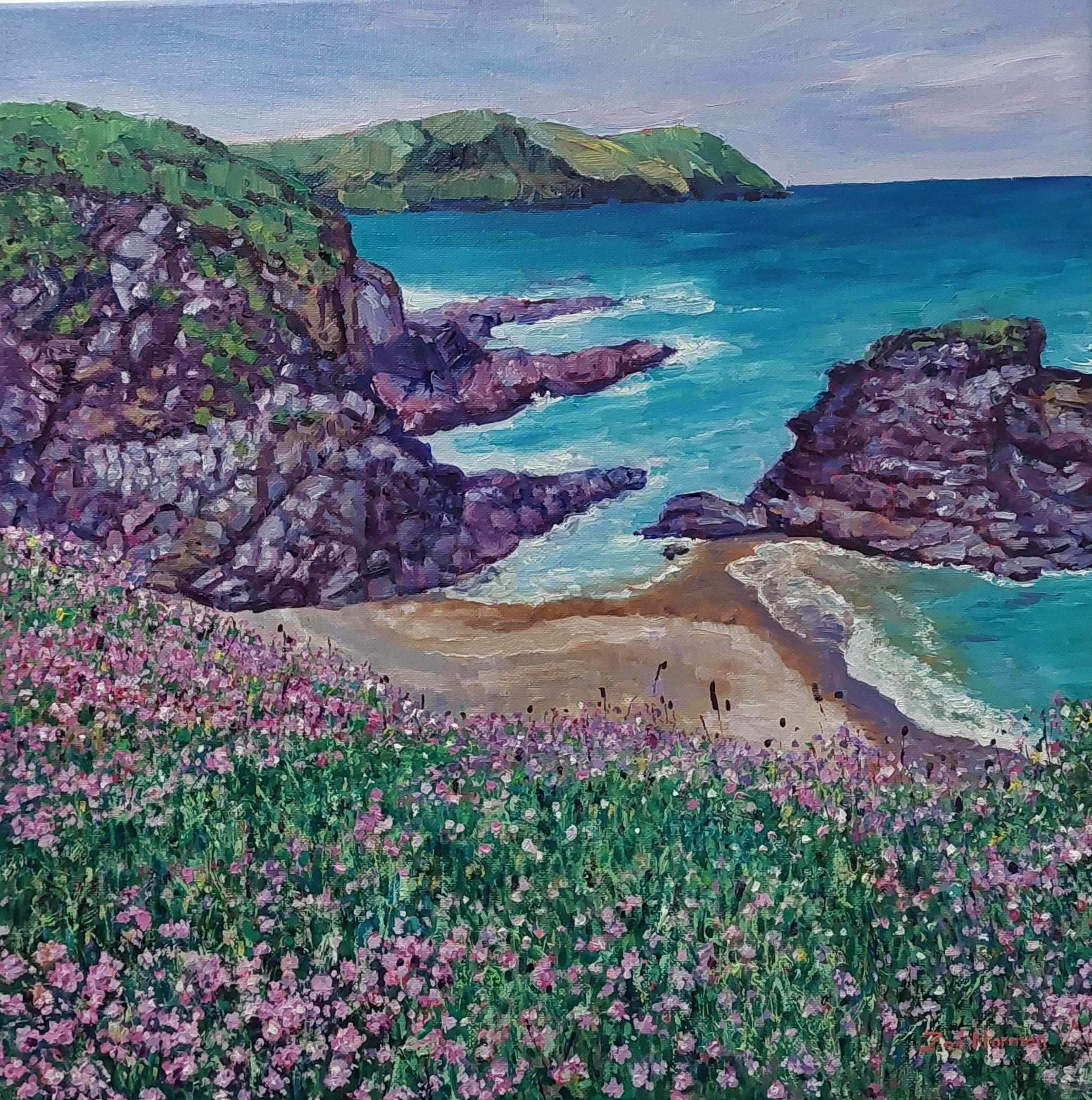 Flowers by the Sea, peinture, huile sur toile - Painting de Zoe Elizabeth Norman