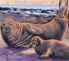 Grey Seals at Horsey, Painting, Oil on Canvas