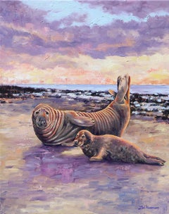 Peinture, huile sur toile « Grey Seals at Horsey » (Sages gris à cheval),