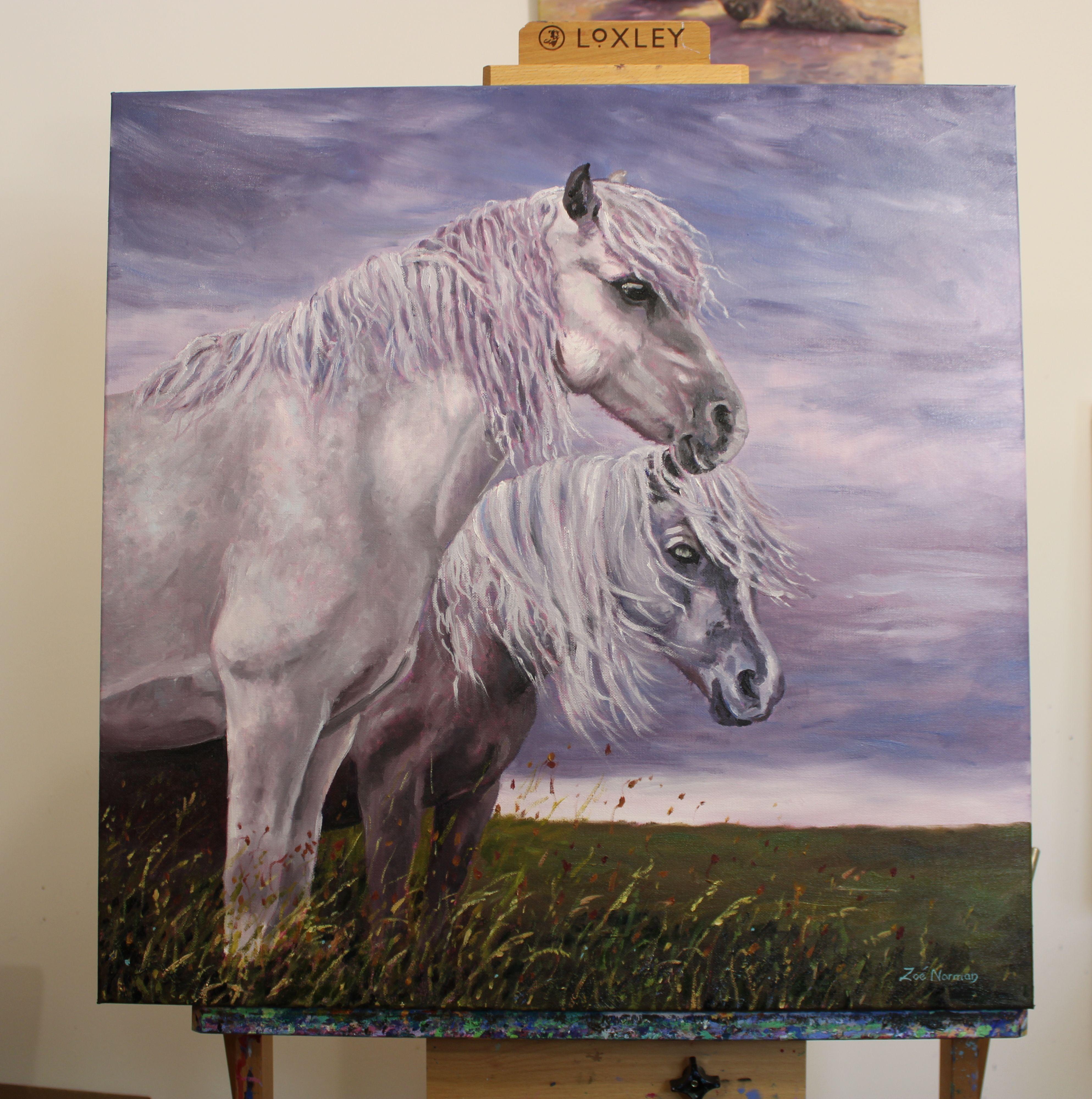 L'impressionnisme contemporain.    Les îles britanniques abritent de nombreux poneys indigènes qui vivent encore à l'état sauvage. Ma dernière visite dans les Brecon Beacons, dans le sud du Pays de Galles, m'a inspiré cette peinture de deux poneys