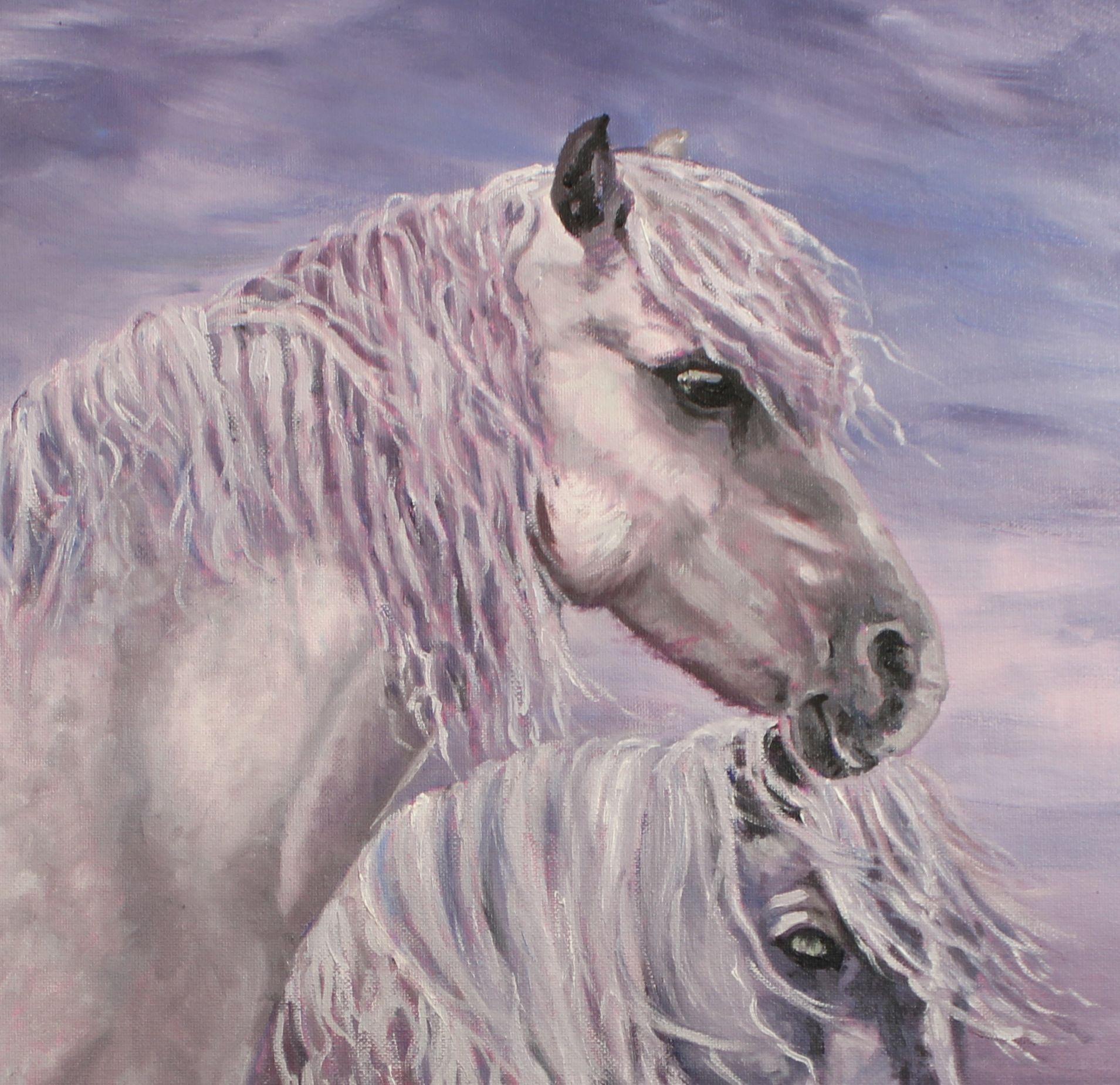 Poneys des landes, peinture, huile sur toile en vente 1