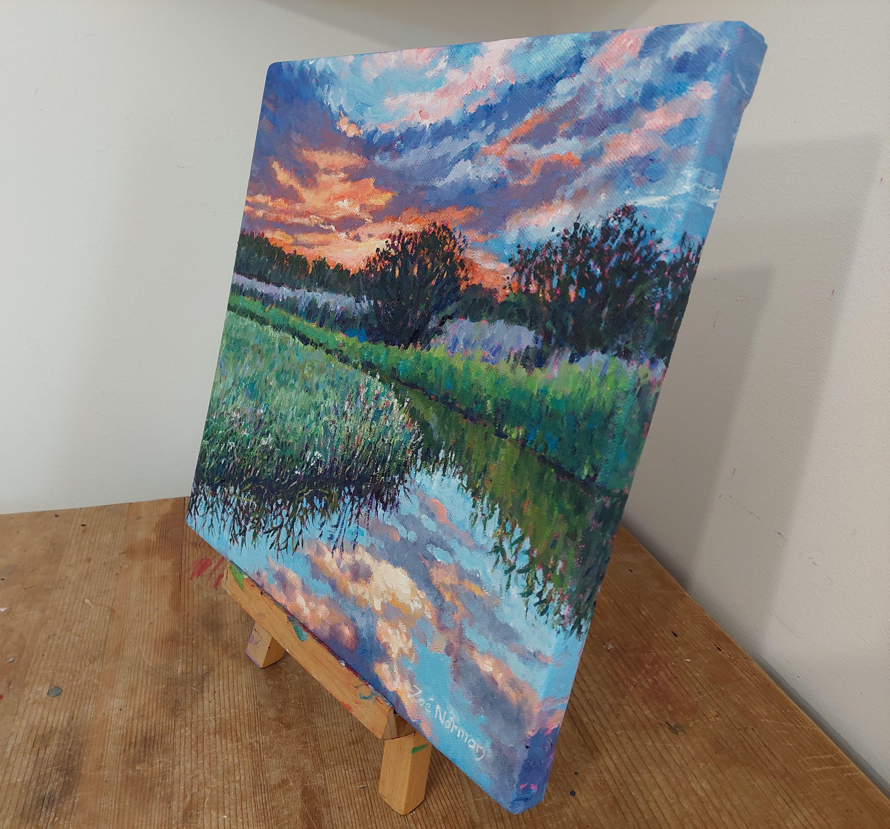 Reflected Sunset, Painting, Oil on Canvas For Sale 2