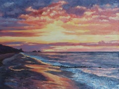 Sonnenuntergang über dem Meer, Gemälde, Öl auf Leinwand