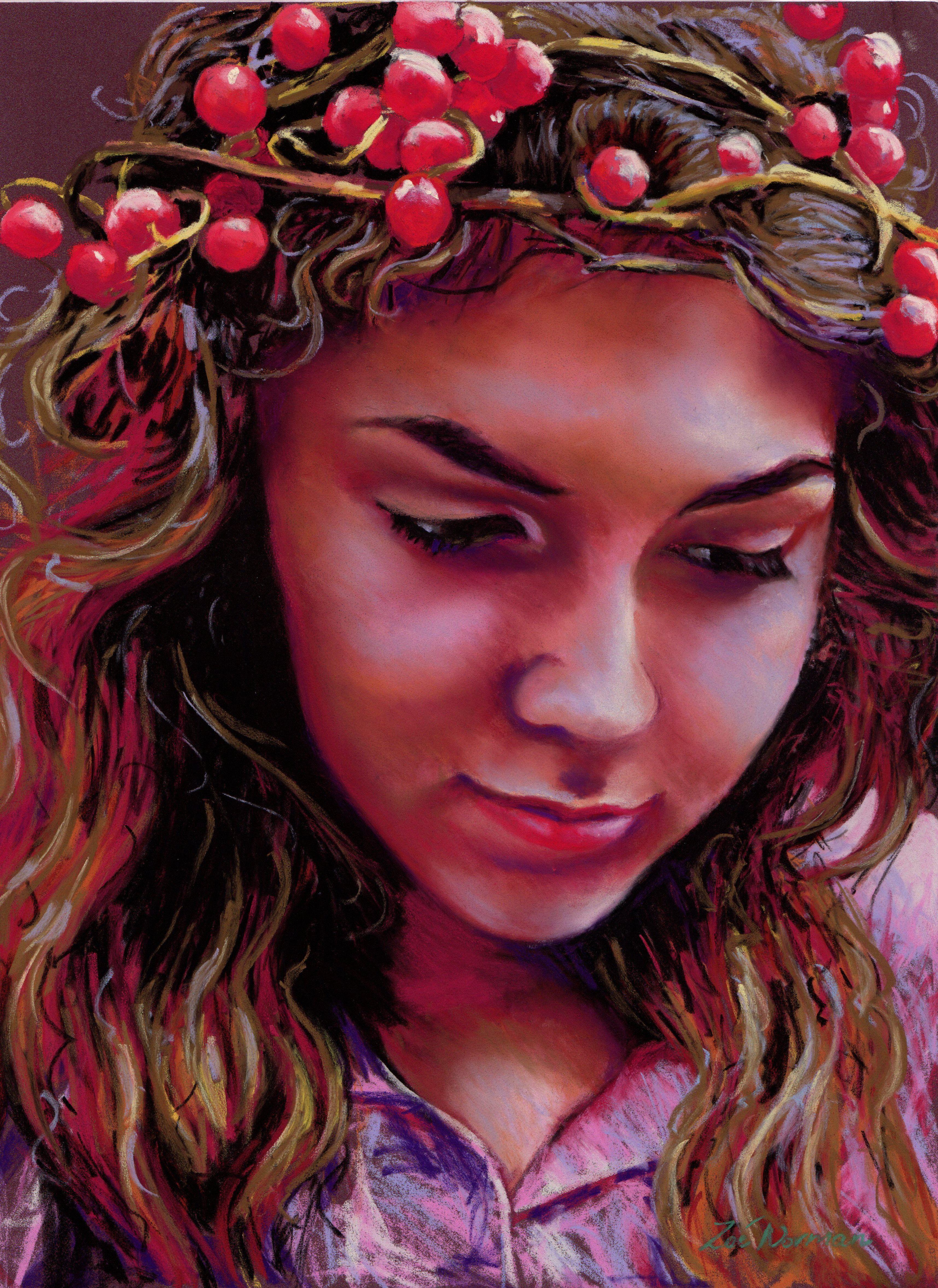 Pretty girl with a wreath of red Bryony berries.    Signed on the front and accompanied by a certificate of authenticity.    Your purchase will come securely packaged and double wrapped for safety in shipping. Being an environmentally conscious