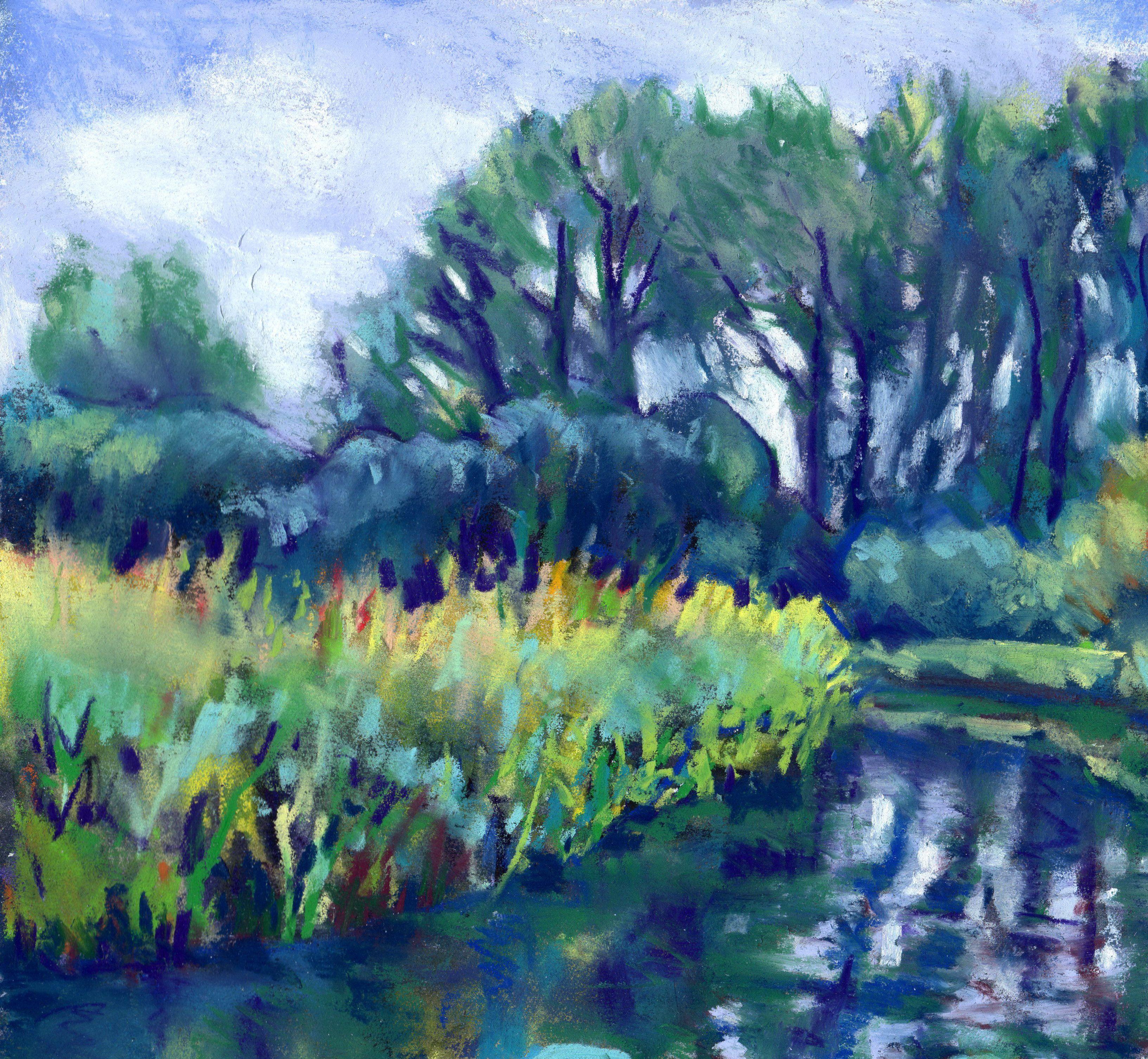 Contemporary Impressionism    Soft atmospheric pastel and watercolour painting of Wicken Fen in Cambridgeshire. Signed on the front and accompanied by a certificate of authenticity.    Zoe is an award winning artist and her paintings are in many