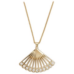 Zoe Fan Necklace, Yellow Gold and Diamond Fan Necklace