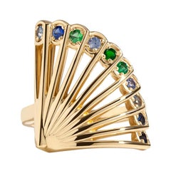 Zoe Fan Ring, Peacock Colors in Yellow Gold by Selin Kent