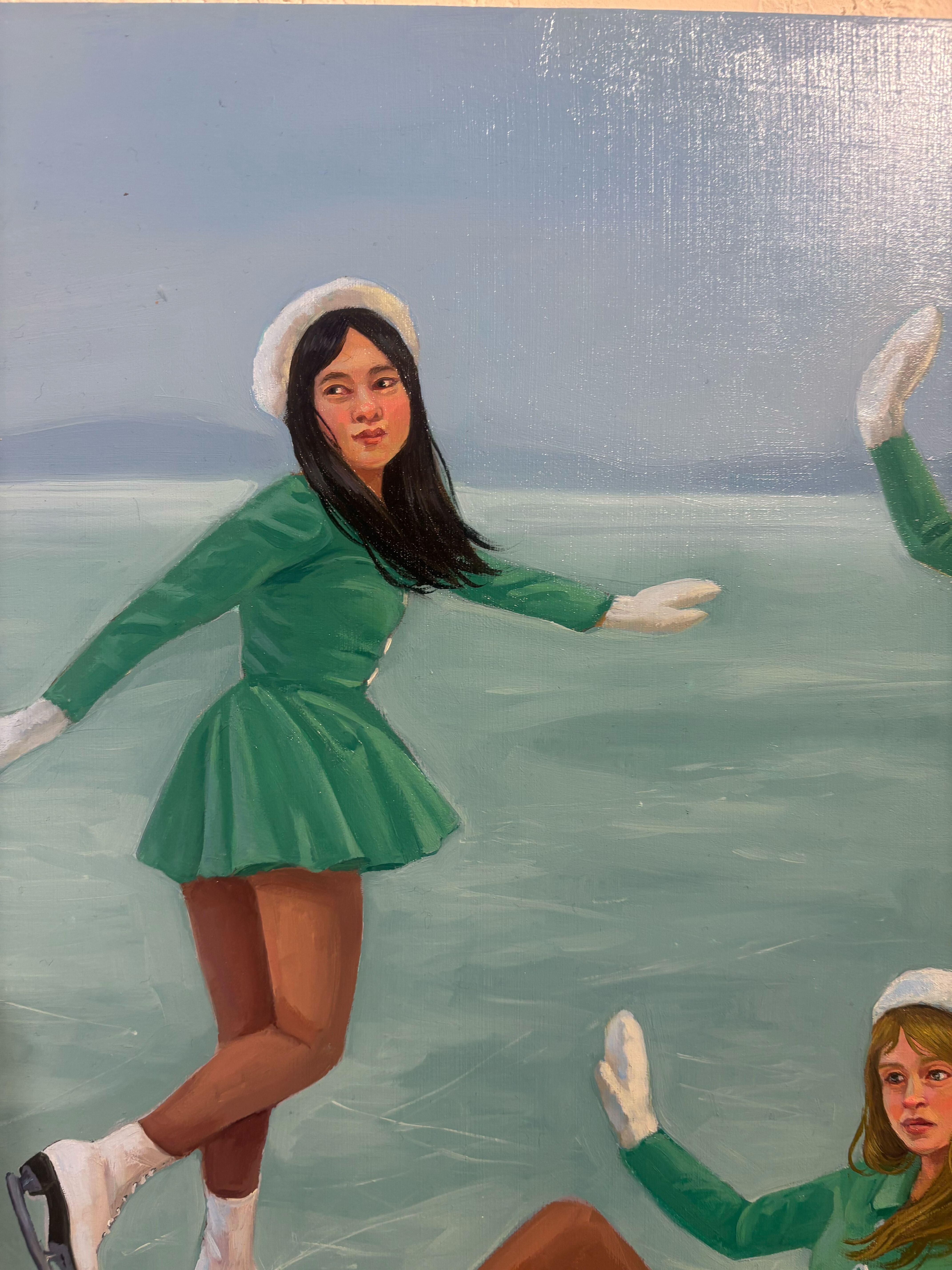 Danza sul ghiaccio - Portrait Painting Blu di Zoe Hawk