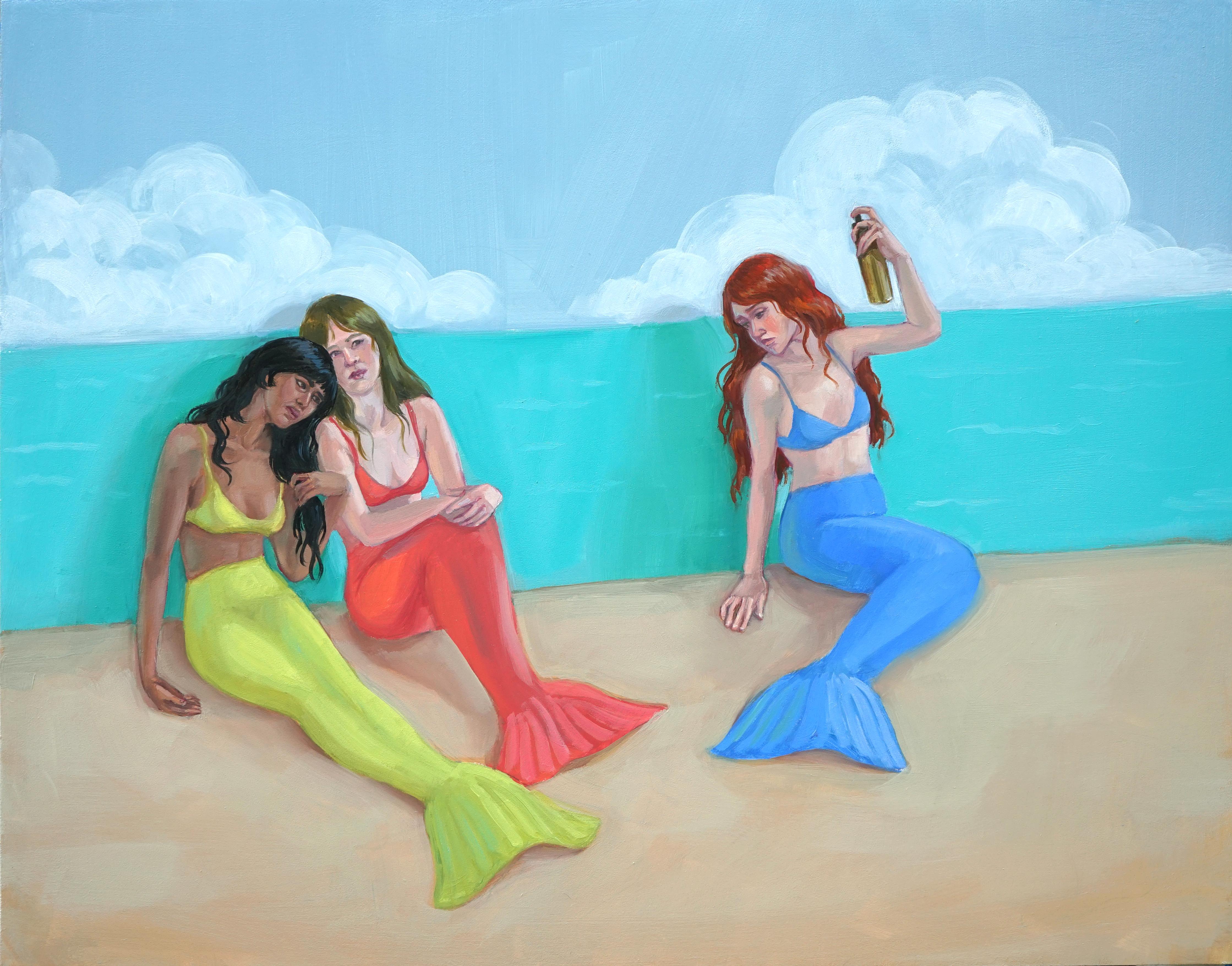 Zoe Hawk Figurative Painting – Wartende Meerjungfrauen