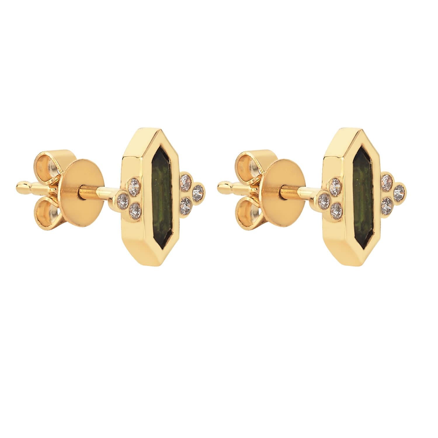 Contemporary Zoe & Morgan 18 Karat Gold Green Tourmaline and Diamond Kalani Stud Earrings For Sale