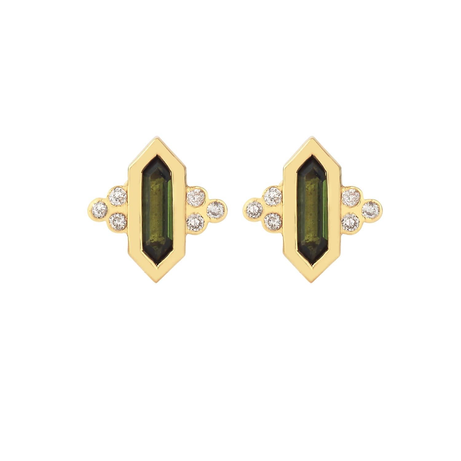 Zoe & Morgan 18 Karat Gold Green Tourmaline and Diamond Kalani Stud Earrings For Sale