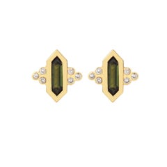 Zoe & Morgan 18 Karat Gold Green Tourmaline and Diamond Kalani Stud Earrings