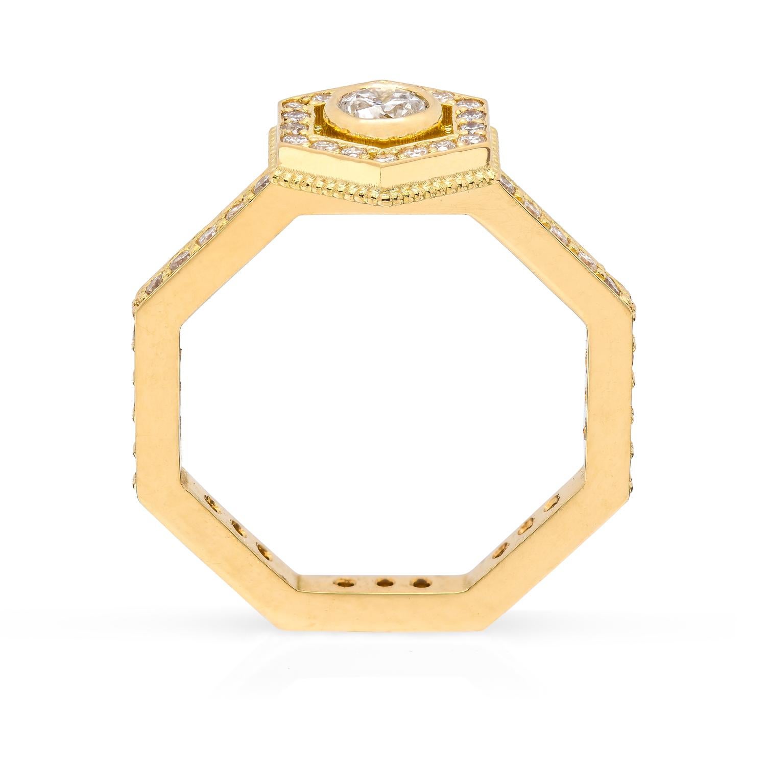Round Cut Zoe & Morgan Aretha and Vanita 18k Yellow Gold Diamond Wedding Ring Set For Sale