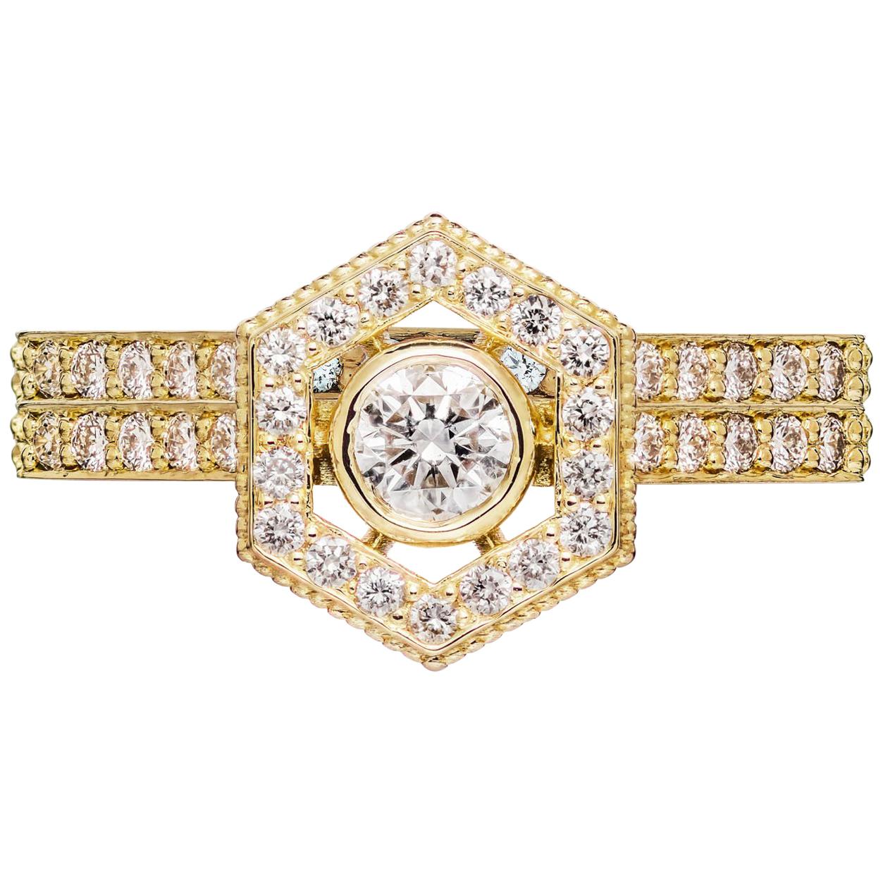 Zoe & Morgan Aretha and Vanita 18k Yellow Gold Diamond Wedding Ring Set For Sale
