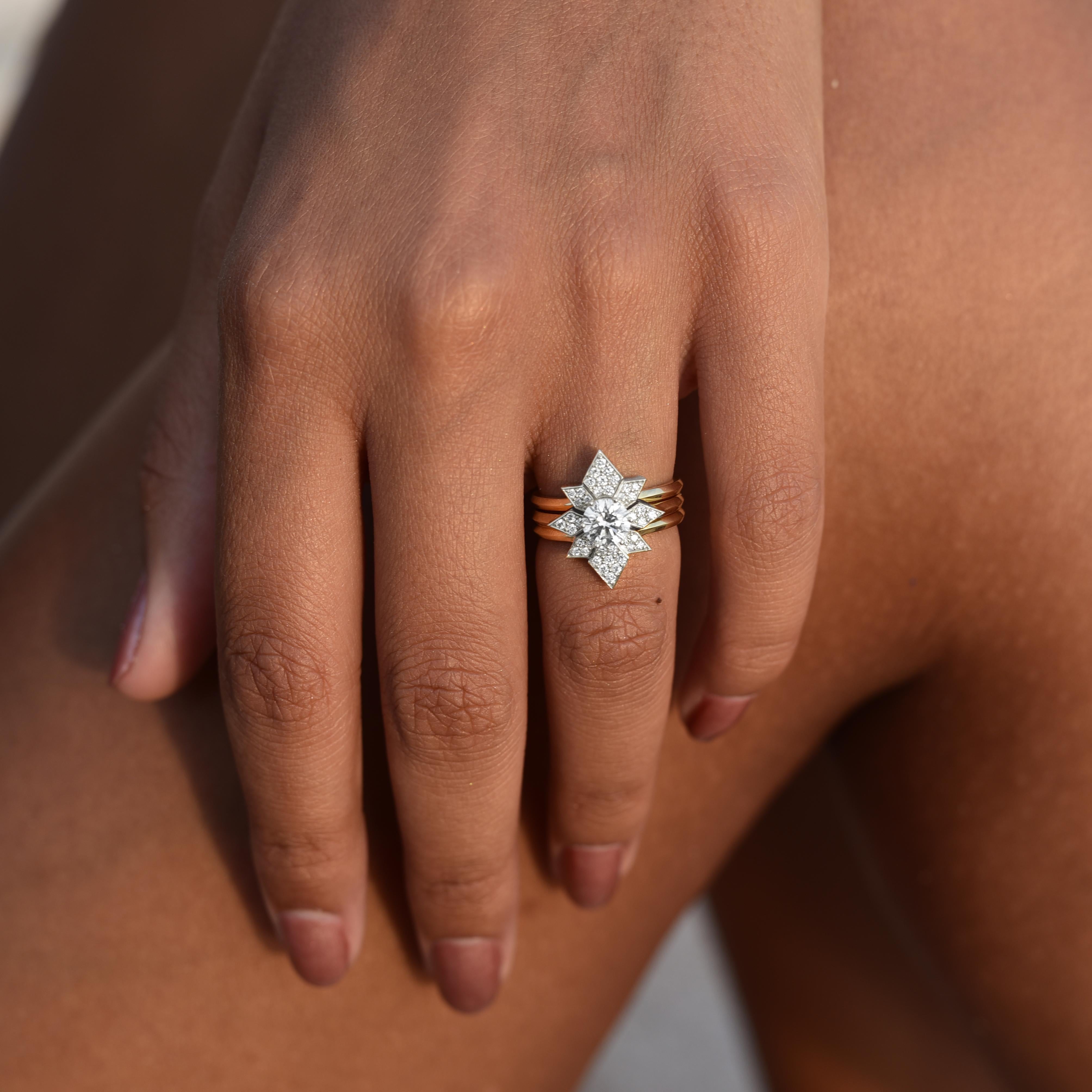 Contemporary Zoe & Morgan Dahlia & Amara 18k Yellow Gold & Platinum Diamond Wedding Ring Set  For Sale
