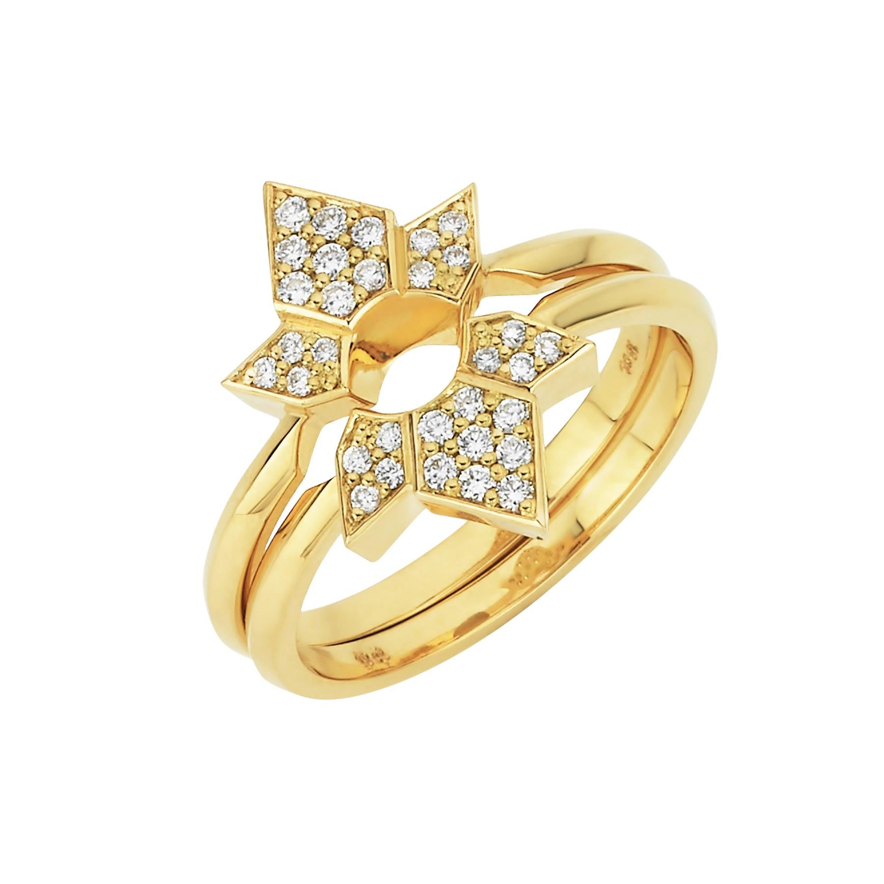 Zoe & Morgan Dahlia & Amara 18k Yellow Gold & Platinum Diamond Wedding Ring Set  In New Condition For Sale In London, GB