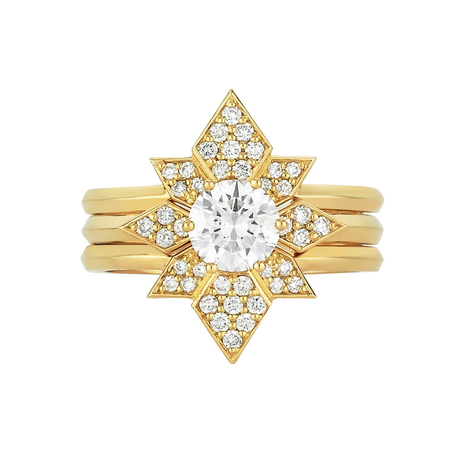 Zoe & Morgan Dahlia & Amara 18k Yellow Gold & Platinum Diamond Wedding Ring Set  For Sale 1