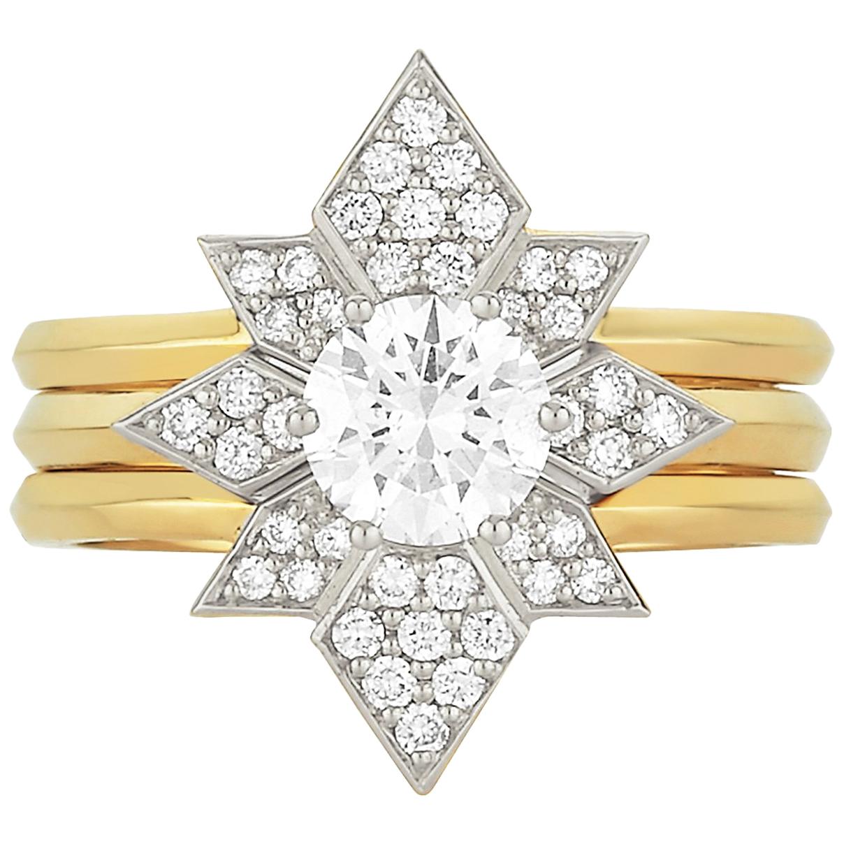 Zoe & Morgan Dahlia & Amara 18k Yellow Gold & Platinum Diamond Wedding Ring Set  For Sale