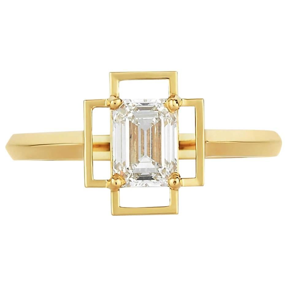 Zoe & Morgan Holos 18 Karat Yellow Gold Diamond Engagement Ring For Sale