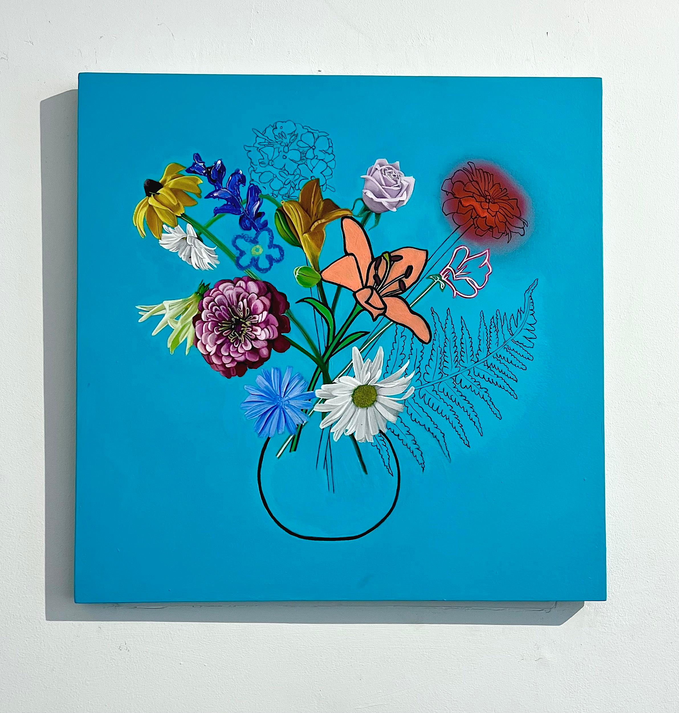 Still-Life Painting Zoe Moss - pop art contemporain paysage nature morte fleurs peint à la main design d'intérieur
