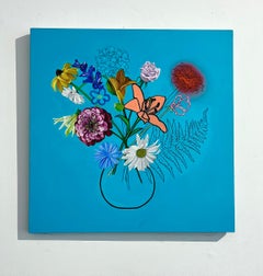 paesaggio pop art contemporaneo natura morta fiori dipinto a mano interior design