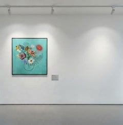 Gelbe Sonnenblume Gemälde, Öl & Acryl auf Holzplatte