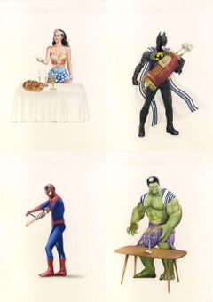 Superhero Jewish Series, Wonderwoman, Spiderman, Batman, Hulk, Pop Art, Hanukkah